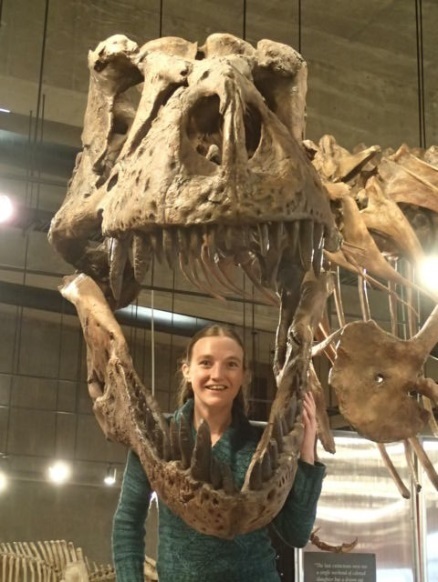 Emily with Scotty the T.rex