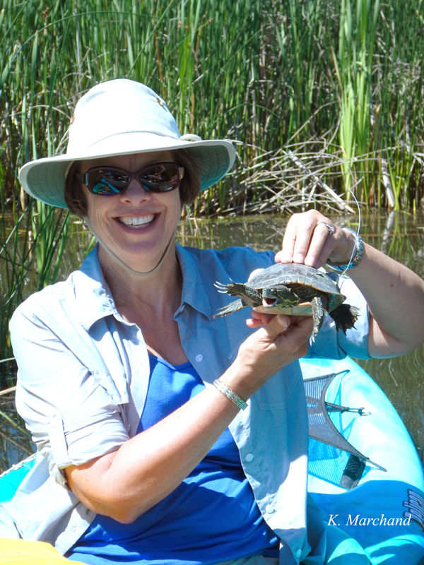 Janice holding turtle Carson